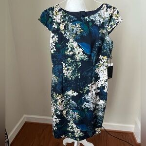 Adrianna Papell Navy Floral Sheath Dress- 8